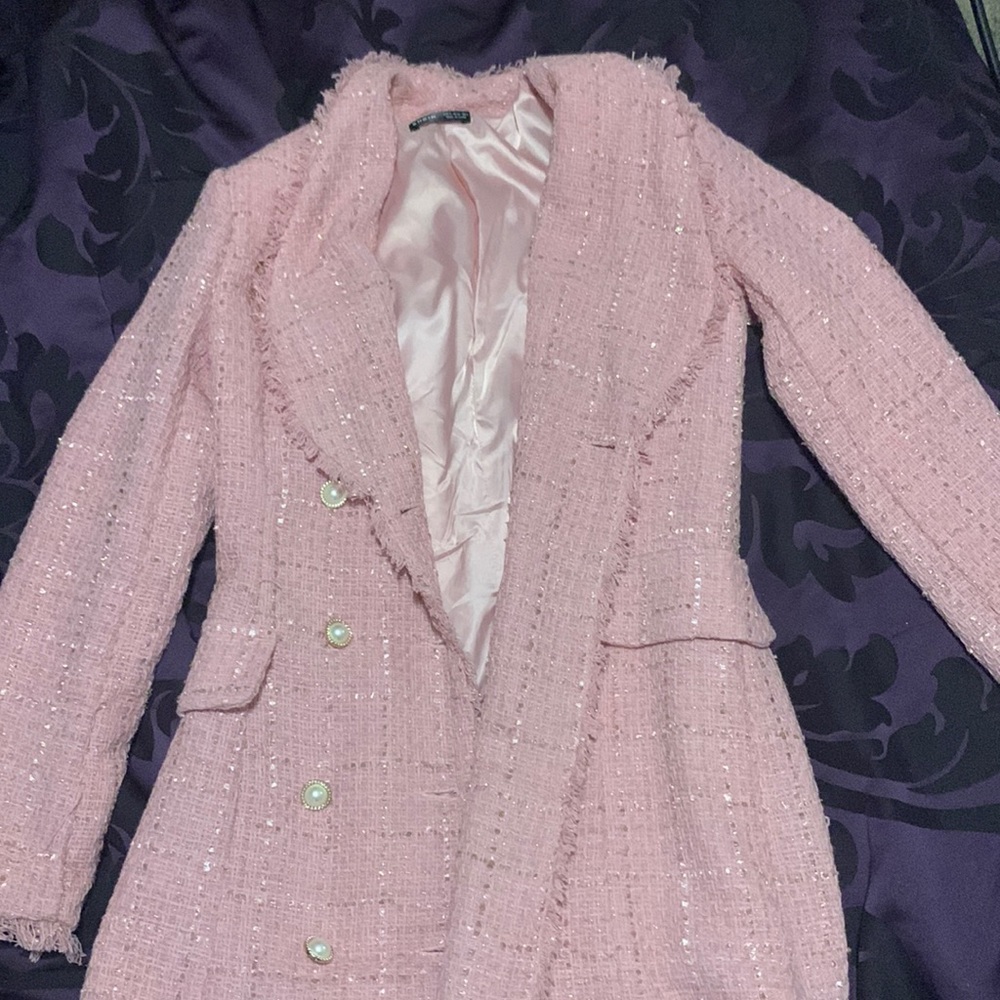 pink glittery coat/dress w buttons from shein
